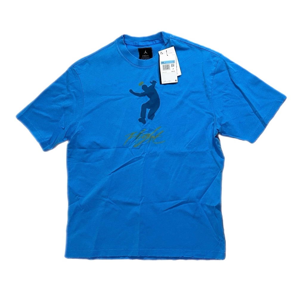 Air Jordan x Union LA Equator Blue Short Sleeve Distressed Shirt Size Medium